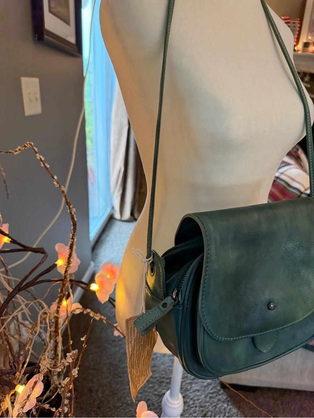 Old Trend Deep Green Leather Crossbody Saddle Bag with Flap